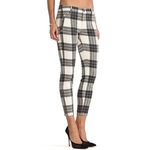 Mother Crop Zip Muse Pants in Tartan Plaid